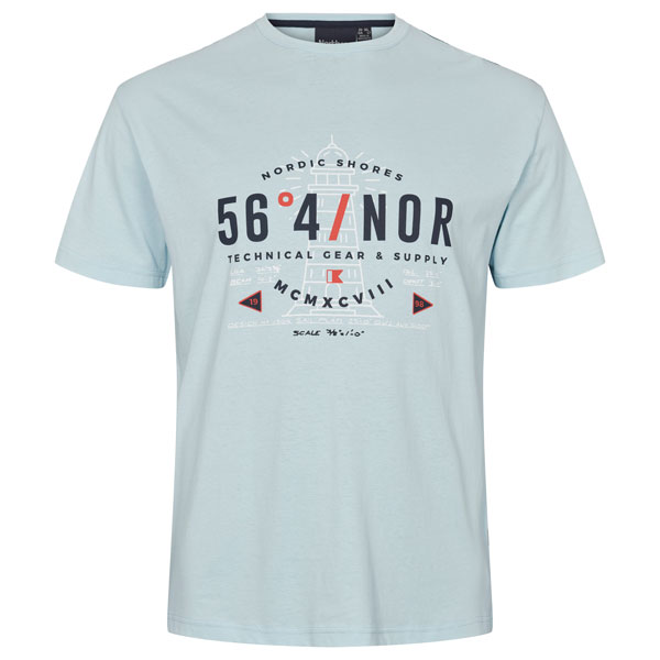 Lichtblauw T-shirt met Logo Print O-neck | North 56°4