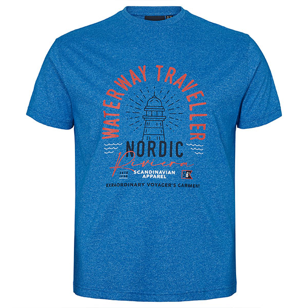 Blauw Melange Nordic T-shirt met ronde hals 5XL | North 56°4