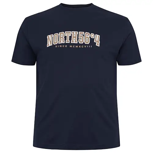 Navy Blue t-shirt met Logo Print Ronde Hals | North 56°4