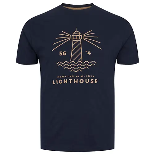 Navy Blue T-shirt met Lighthouse Print Ronde Hals | North 56°4