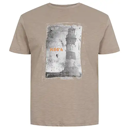 Beige t-shirt met print en ronde hals | North 56°4