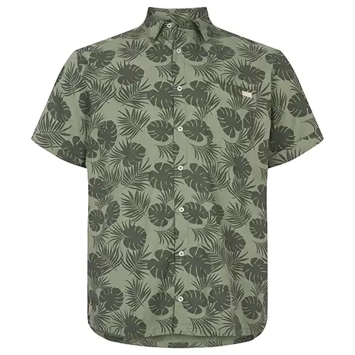 Groen Korte Mouw Overhemd Leaf Pattern | North 56Denim